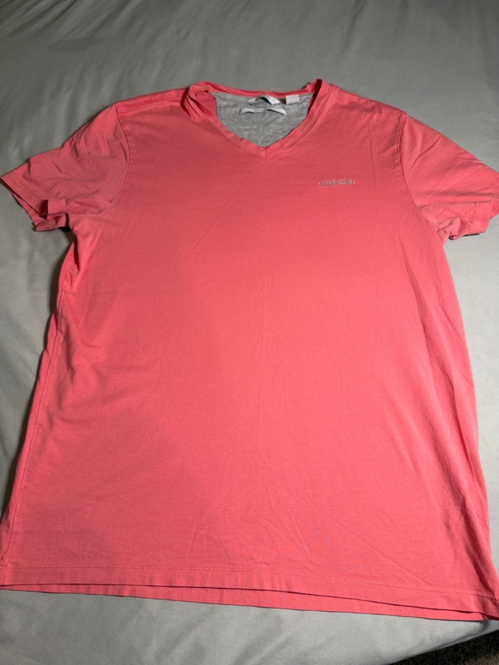 Calvin Klein Men's V-Neck Tee in Coral Supima Cotton